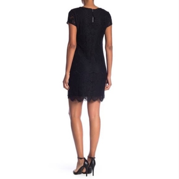 Laundry by Shelli Segal Black Scallop Hem Lace Short Sleeve Dress Size 2 - Picture 4 of 14